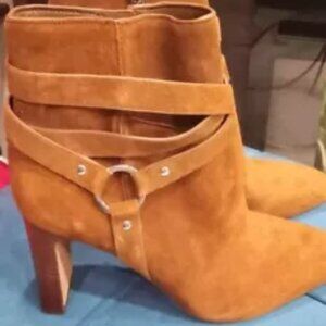 Vince Camuto Water-Repellent Suede Mid-Shaft Heel Side Zip Boots Nutmeg 8.5 New!